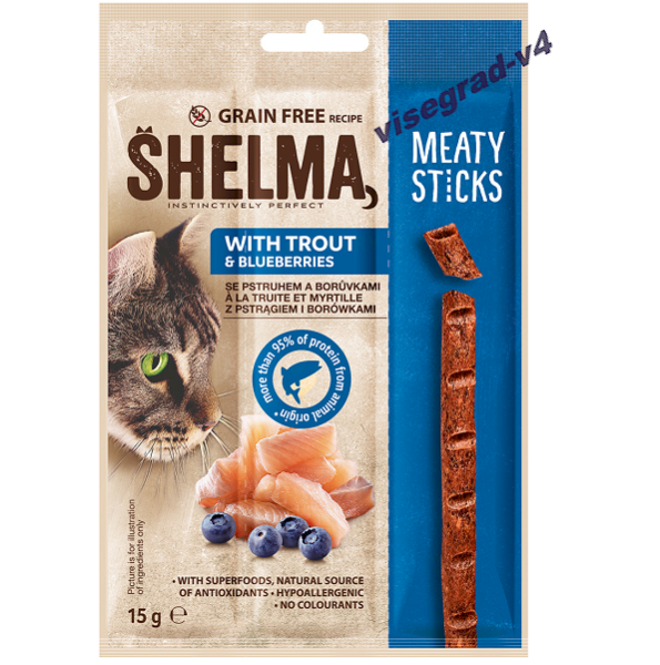 Shelma Meaty Sticks Snack se pstruhem 15g Fleich Sticks Snack mit Forelle